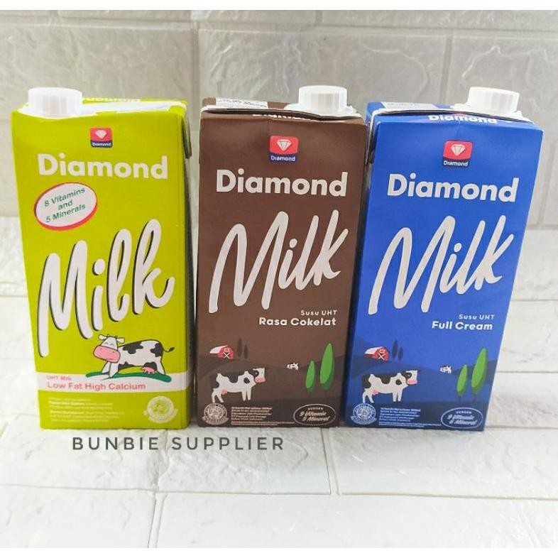 

Susu UHT Diamond Milk 1 Liter (6 pcs) Setengah Karton | UHT Diamond Full Cream , Coklat , Lowfat 1000ml Nugi
