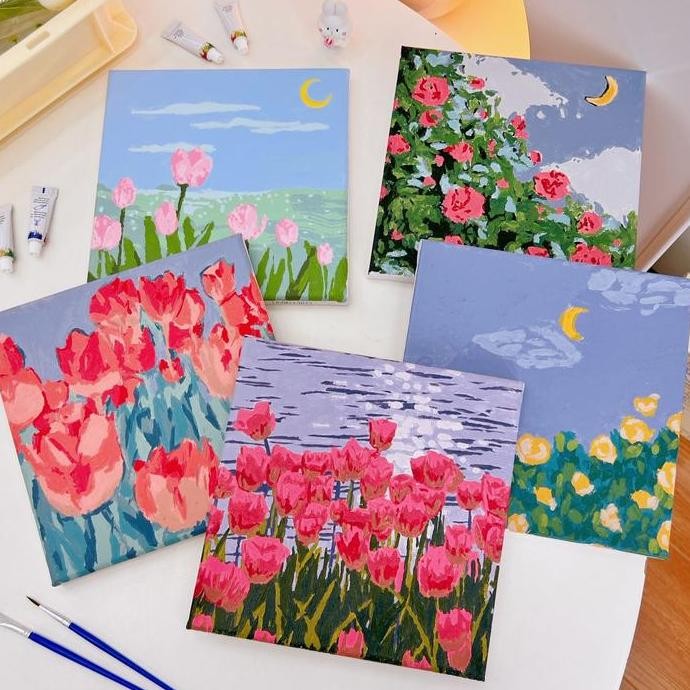 

[HARU] Paint by Number Kit Canvas DIY Floral Scenery Kanvas Lukis Set
