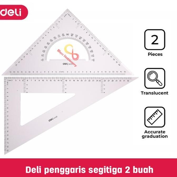 Deli Penggaris Segitiga 33Cm Dan 20Cm Mistar Busur Penggaris Siku Triangle Ruler