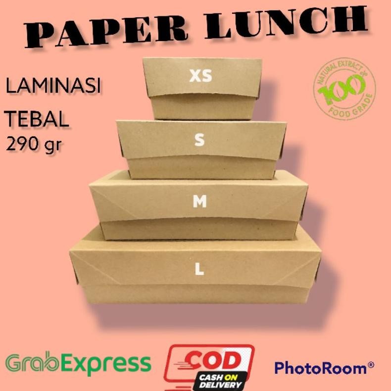 Paper Lunch Box ( XS, S ISI 100 ) ( L, M ISI 80 Pcs ) Dus Nasi Lunch Bok Makanan Kekinian Paper Bok 