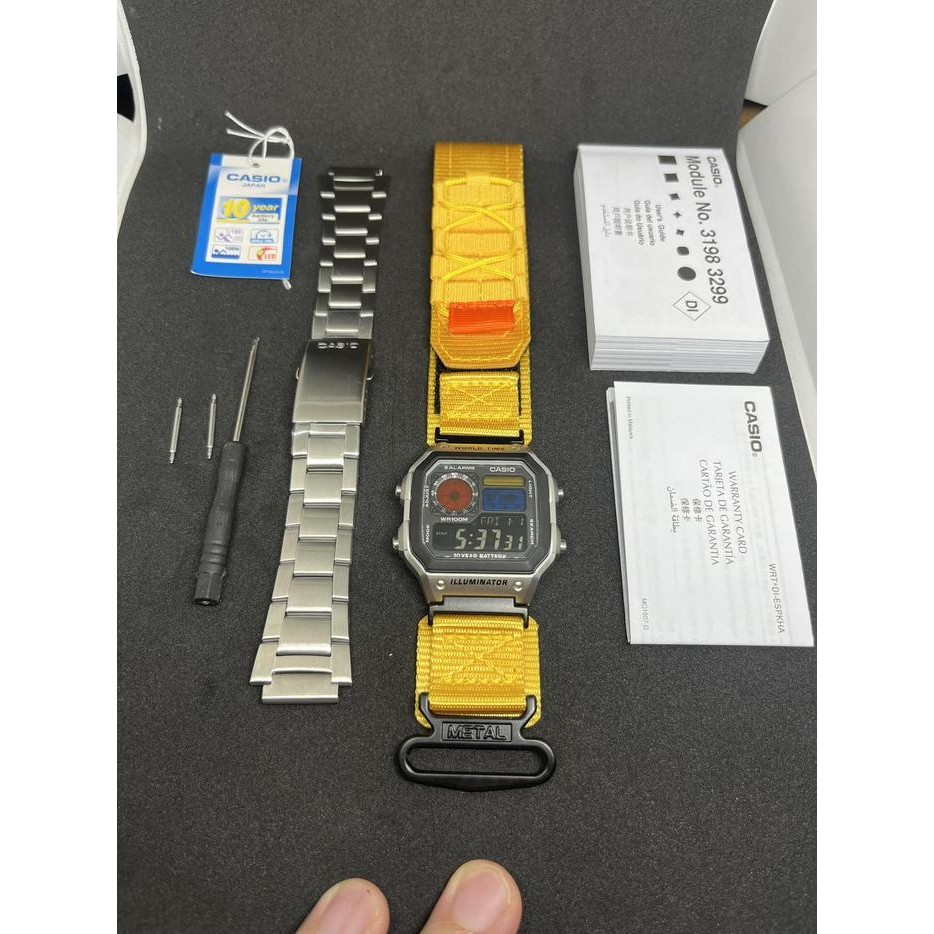 Modified Jam Tangan Pria Casio Ae-1200, Colorful Polarised Lcd, Hydromod Case And Elastic Nato Strap