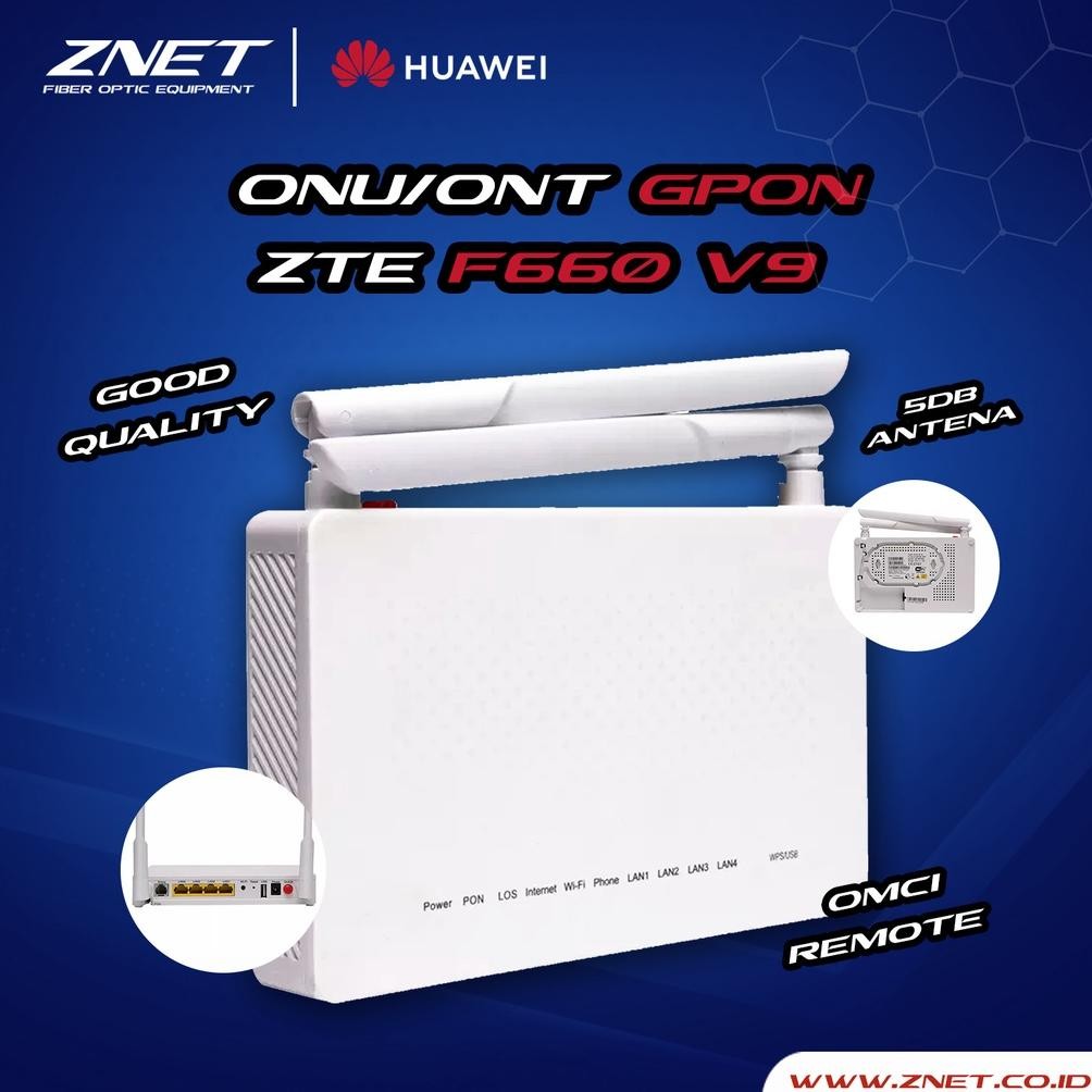 Modem GPON ZTE F660 V8 Box Antena Wifi 5db Support Statis PPOE dan BRIDGE OLT ONU ROUTER Nugi