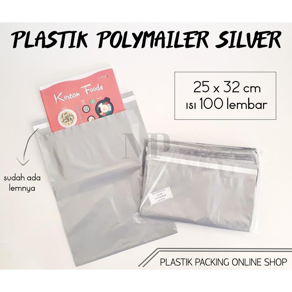 

Plastik Polymailer Silver 25 x 32 cm isi 100 pcs Packing Online Shop Kantong Lem Seal Amplop Glossy Nugi