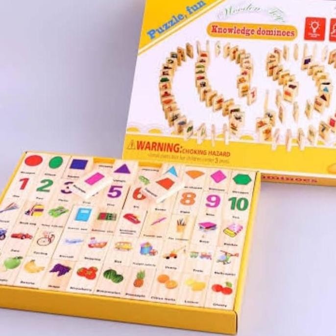 [capt] Mainan Interaktif Orang Tua Anak Permainan Susun Puzzle Balok Kayu Domino Gambar Ilmu Pengeta