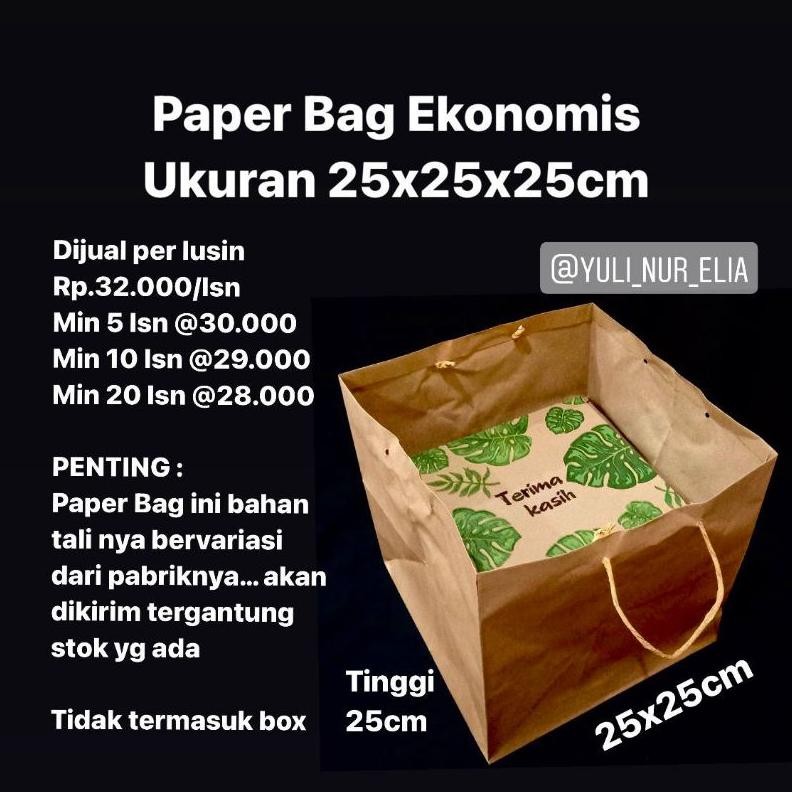 

Paper Bag Ekonomis Ukuran 25x25x25cm Dijual per lusin Nugi