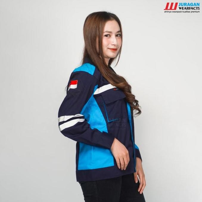 [COD] Wearpack Safety seragam baju kerja lapangan panjang Pria Wanita model Semijaket Warna Biru Tos
