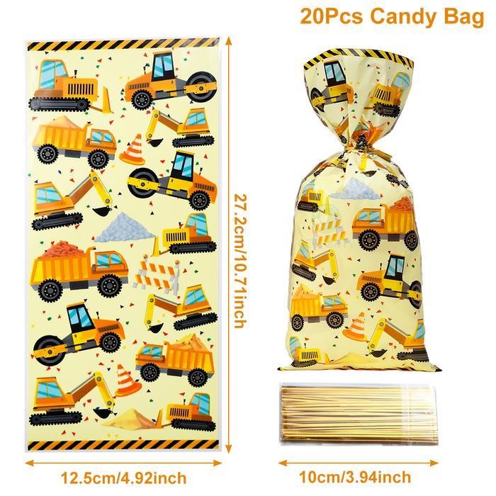 

20 Pcs Konstruksi Cat Air Tas Permen Rekayasa Kendaraan Teknik Excavator Untuk Dekorasi Pesta Ulang Tahun Anak Laki-Laki Plastik