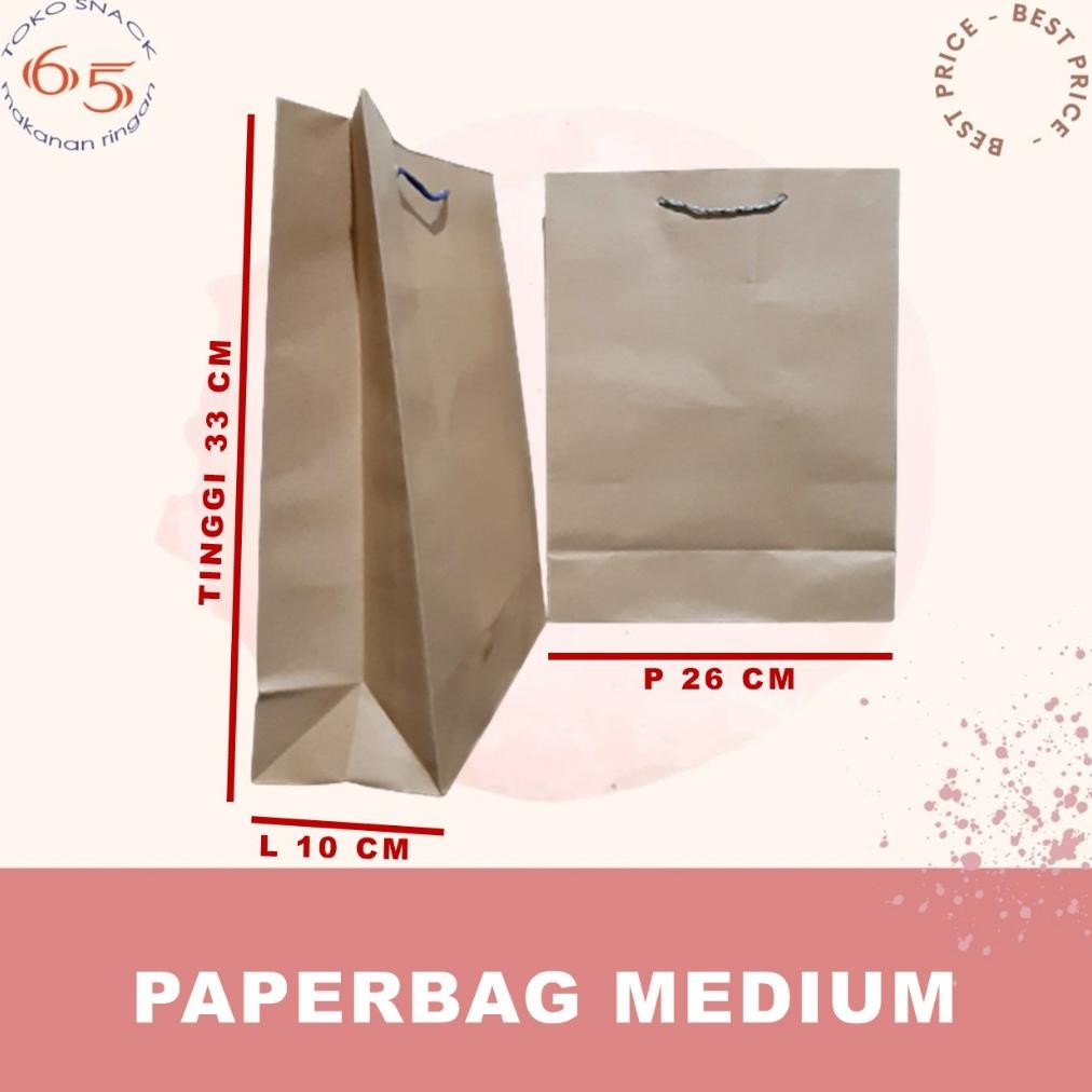 

paperbag MEDIUM. 33 x 26 x 10cm. tas kertas kraft. LUSIN Nugi