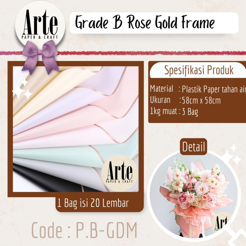 

20 Lembar Cellophane Rose Gold Frame Grade B Ori Sinowrap Border Bouquet Bingkai Jelly Film List Kertas Buket Korea Bunga Flower Wrapping Paper Calor Kado Arte Grosir Florist Supply Jakarta Bekasi P.B-GDM Nugi