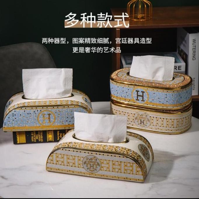 BEBAS ONGKIR - Tissue Box Ceramic Kotak Tissue Motif Hermes