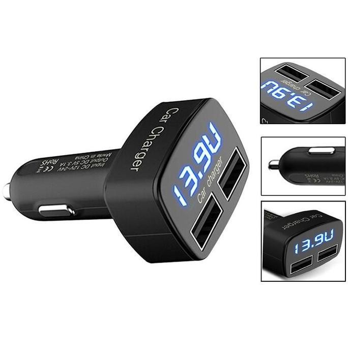 SALE CAR CHARGER 4IN1 USB AMPERE VOLTMETER TEMPERATUR DISPLAY MOBIL