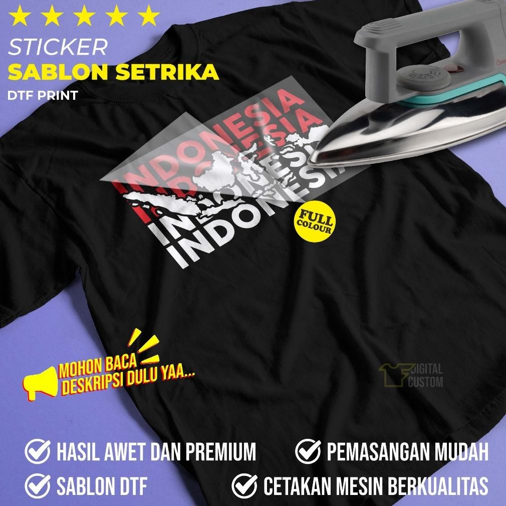 

PROMO MERDEKA Sticker Sablon Setrika DTF untuk Kaos Bendera Garuda Peta Indonesia HUT RI Kemerdekaan 17 Agustus DTF IF Digital Custom Satuan Siap Press