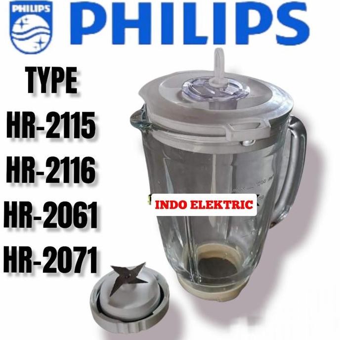 1SET GELAS JUS KACA +PISAU BLENDER PHILIPS HR-2115 2116 2061 2071 Terlaris