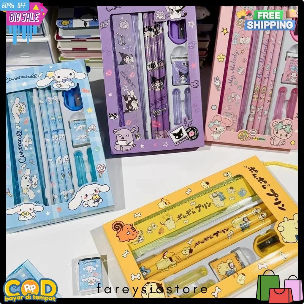 

Set Perlengkapan Alat Tulis Sekolah Anak Lucu 5In1 Kuromi Cinamorol Melody/ Alat Tulis Satu Paket Diskon Setengah Harga