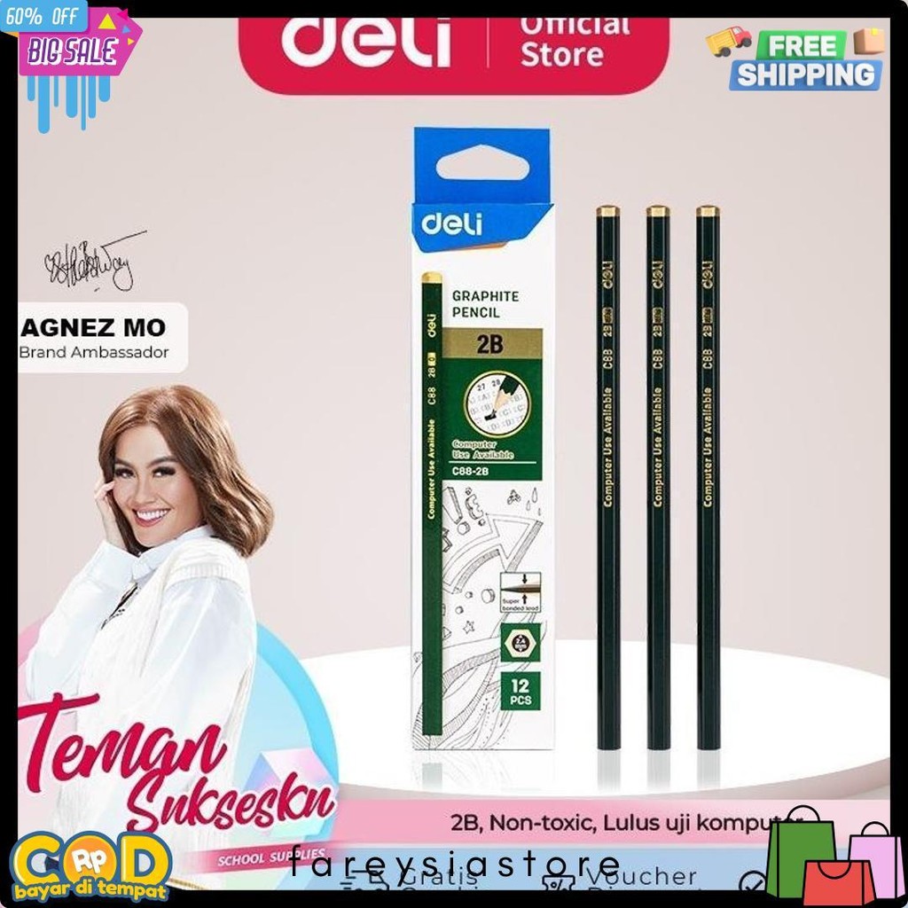 

Pensil Graphite 2B Deli C-88 Pensil Ujian Komputer (1Pack Isi 12Pcs) Diskon