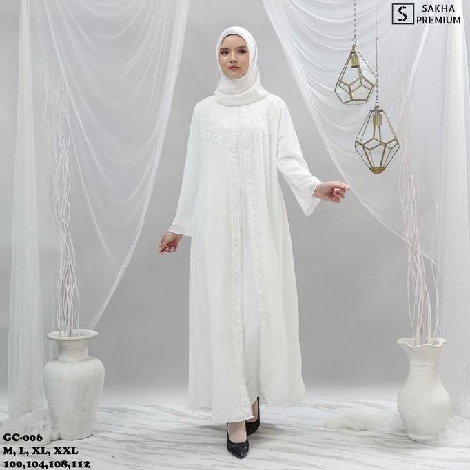Seena - GC 06 HITAM BAJU GAMIS PUTIH WANITA BRUKAT GAMIS PUTIH CERUTI