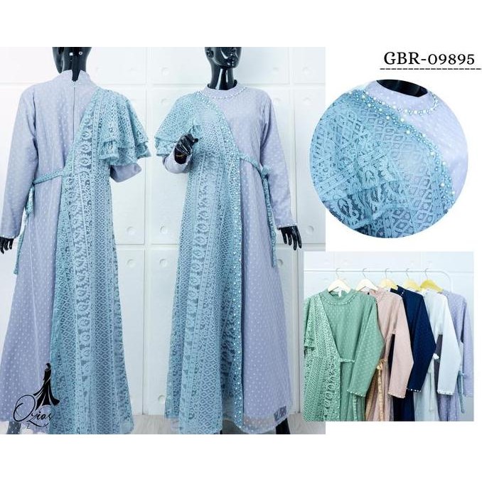 GAMIS OZIAS BROKAT KAGURA COMBI TILE 09895 JUMBO LD 120 & LD 140 I Gamis Pesta Kondangan I Gamis Mus
