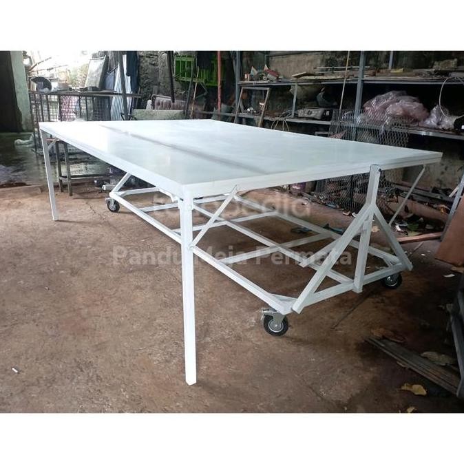 ] Meja Besi Konveksi Potong Bahan Kain Alas Papan Melamin Model Lipat