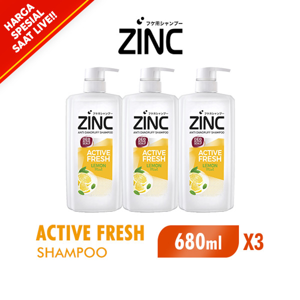 [SPECIAL LIVE] Zinc Shampoo Active Fresh Botol 680 ml x3