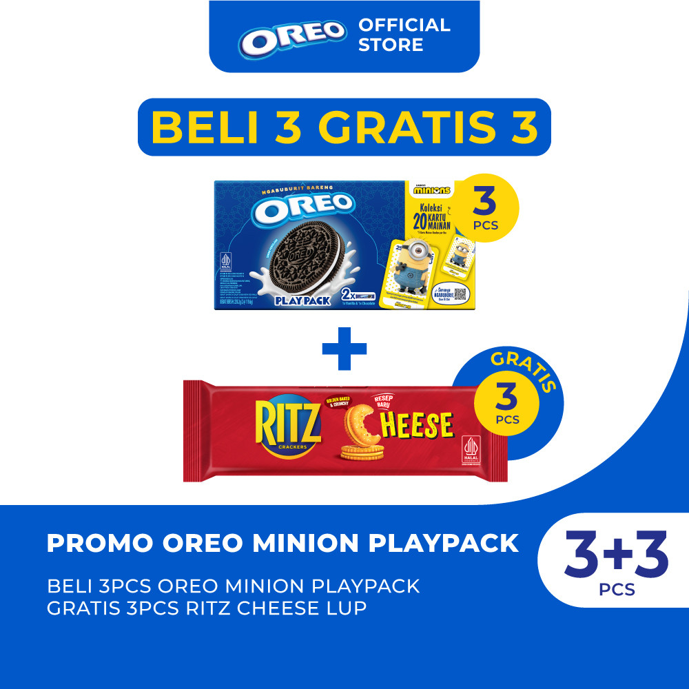 

[Beli 3 Gratis 3] 3pcs Oreo Playpack Minion + GRATIS 3pcs Ritz Cheese 27g | Snack Biskuit Cokelat Keju Original Premium Cemilan Favorit Anak & Keluarga