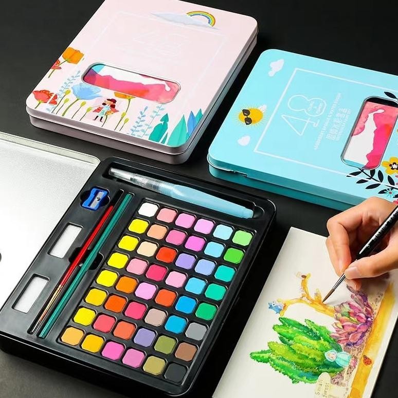 

Ybw-2429 <Cod> 48 Cat Air Lukis Solid Watercolor Paint Set/Cat Air Padat Tas Flanel Gratis At Air Warna 36 Dan 48 Warna /Alat Cat Air Warna Per Set Kaikki Cat Air Watercolor Set - 36/48 Warna Water Color Alat Cat Air Lukis Set Ybw-2429