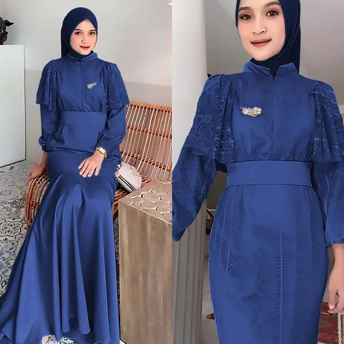 Gamis dress duyung brokat malika kekinian wanita muslim Panjang Velvet Jilbab Maxi Kondangan Pesta