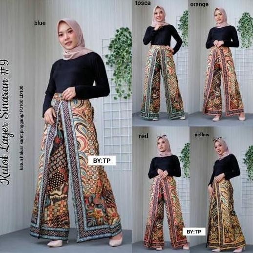 Celana Kulot Rok Batik Wanita Layer Sinaran Pastel Sogan Jumbo