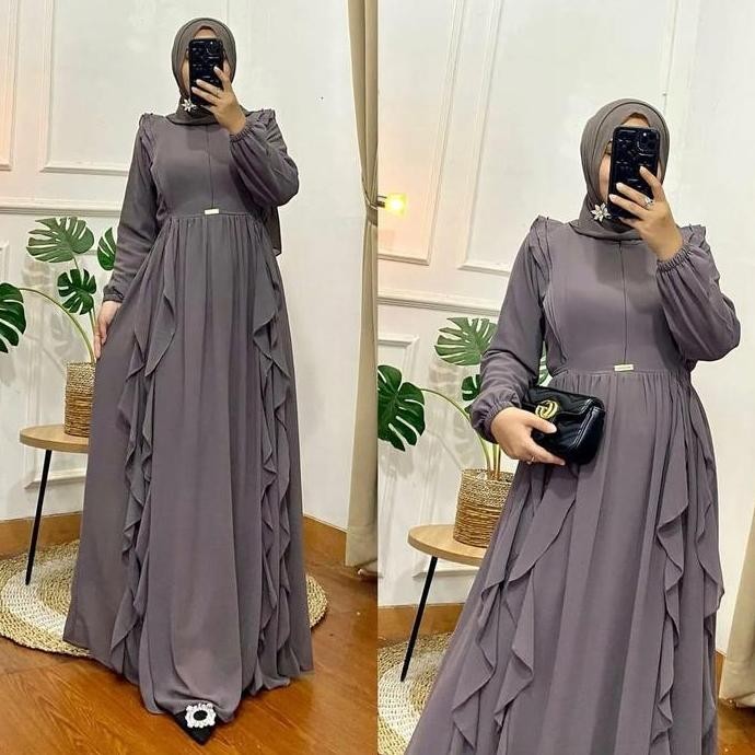 Terbaru Ayena Ceruty Gamis Wanita Rempel Bawah Polos Cantik Mewah