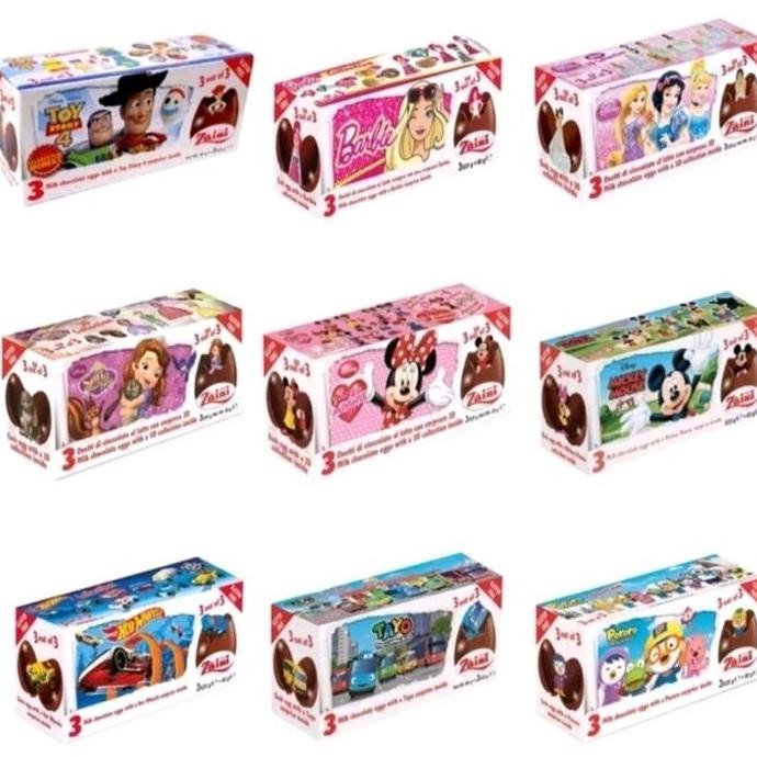 Zaini Egg Trio Surprise Milk Chocolate Isi 3 Telur Mainan Hadiah 60g Termurah