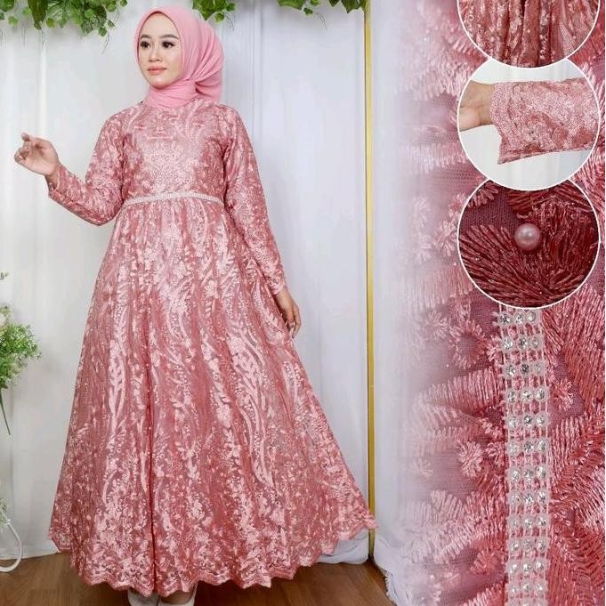 AK - KHANZA DRESS MODEL GAMIS TERBARU 2022 GAMIS TILLE BROKAT SIMPEL MODERN SIZE M, L, XL, XXL DRESS