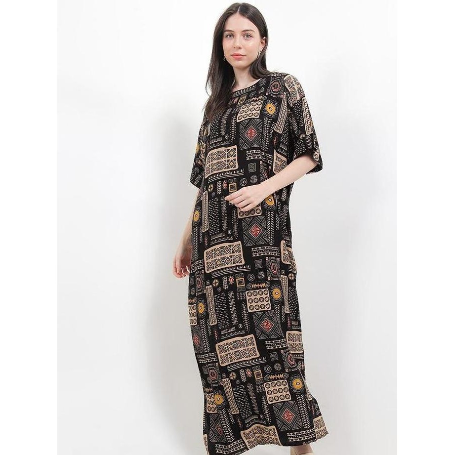 Arjuna Weda Longdress Lengan Pendek Batik Wanita Motif Modern 7 - Bahan Rayon