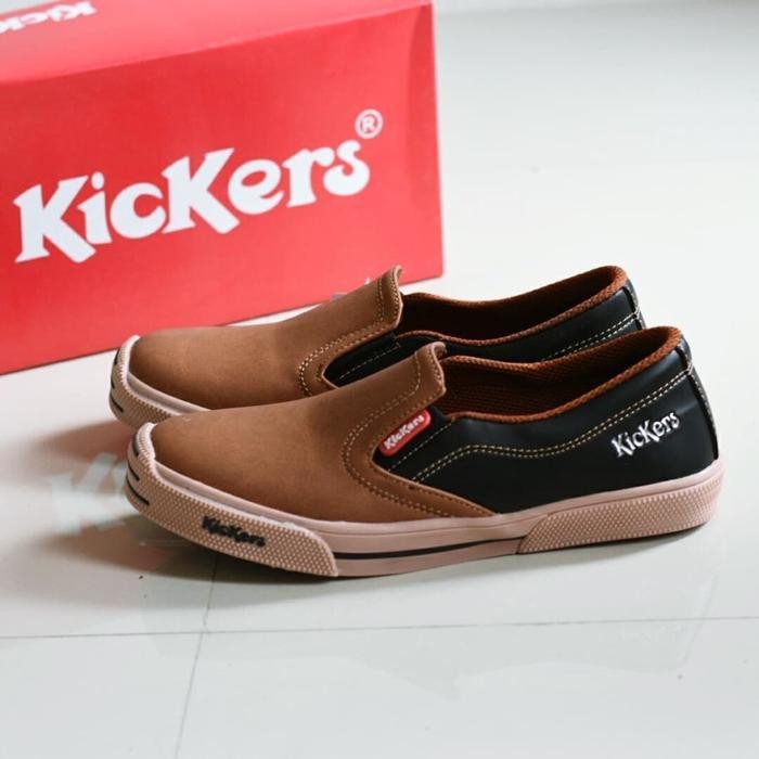 Ews Sepatu Kickers Mx One Slip On Slop Hitam Coklat Tua Tan Casual Santai Pria Kerja Sekolah Tanpa T