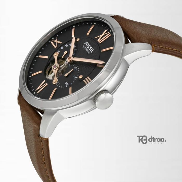 Jam Tangan Fossil Townsman Automatic Pria Kulit Brown Dial Black Casual Mewah Original Me3061