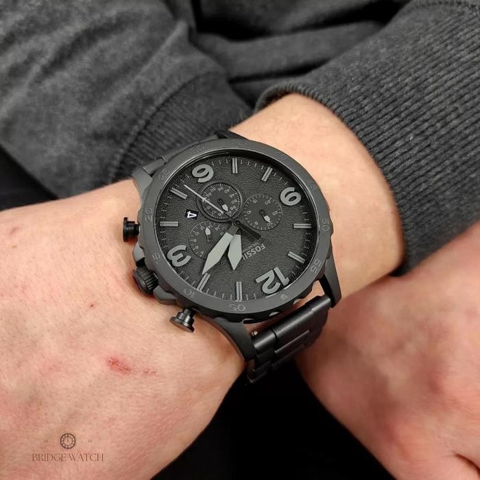 Jam Tangan Pria Fossil Nate Analog Chronograph Stainless Steel Sporty Mewah Original Jr1401