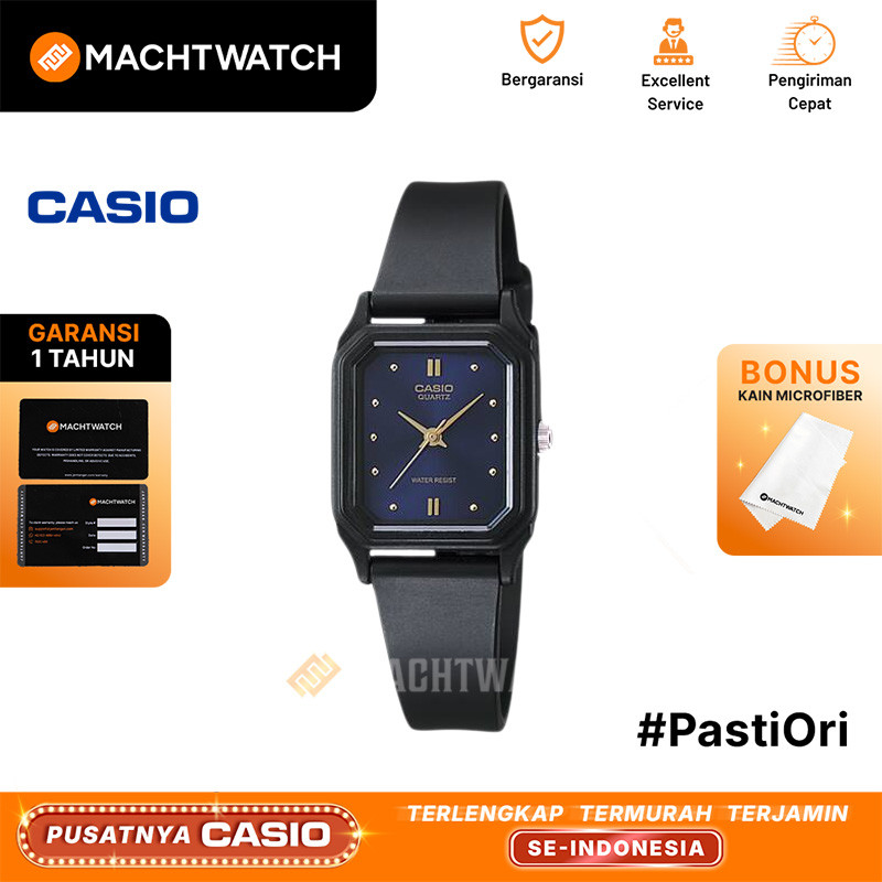 Jam Tangan Unisex Casio Standard LQ-142E-2ADF LQ142 LQ-142E Blue Dial Black Rubber Band