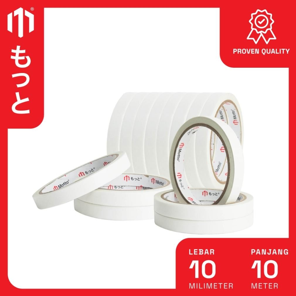 

Baru Double Tape Kertas 10mm x 10 Meter - 1 Slop 15 Pcs/Roll - Motto Tape ,.