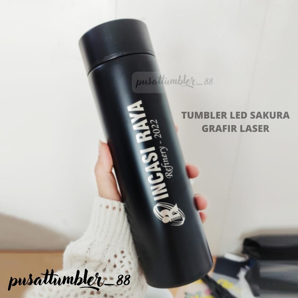 Terbaik Custom Grafir Laser Tumbler LED Suhu botol minum stainless Custom Grafir Laser Souvenir gros