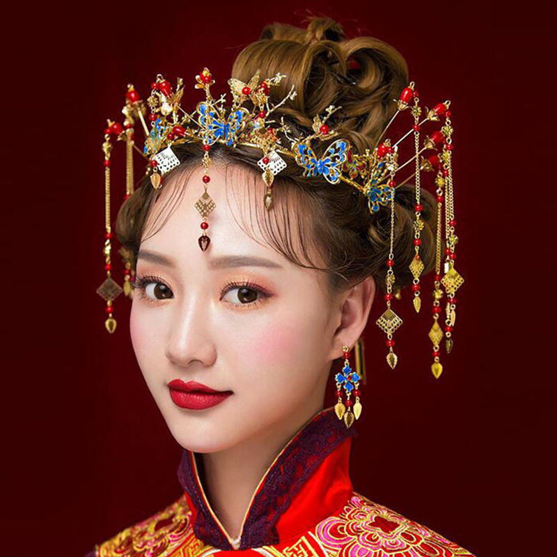 Aksesori Rambut Gaya Baru Xiuhe Kostum Hanfu Gaya Cina Gaun Naga dan Phoenix
