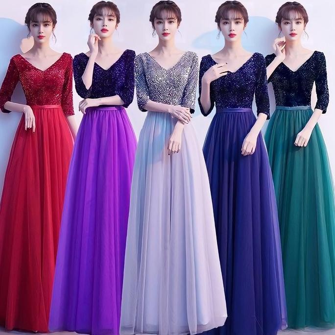 Dress Wanita Payet Kondangan/Dress Panjang Payet Dewasa Formal Zipper Formal Gaun Pesta Mewah Cantik