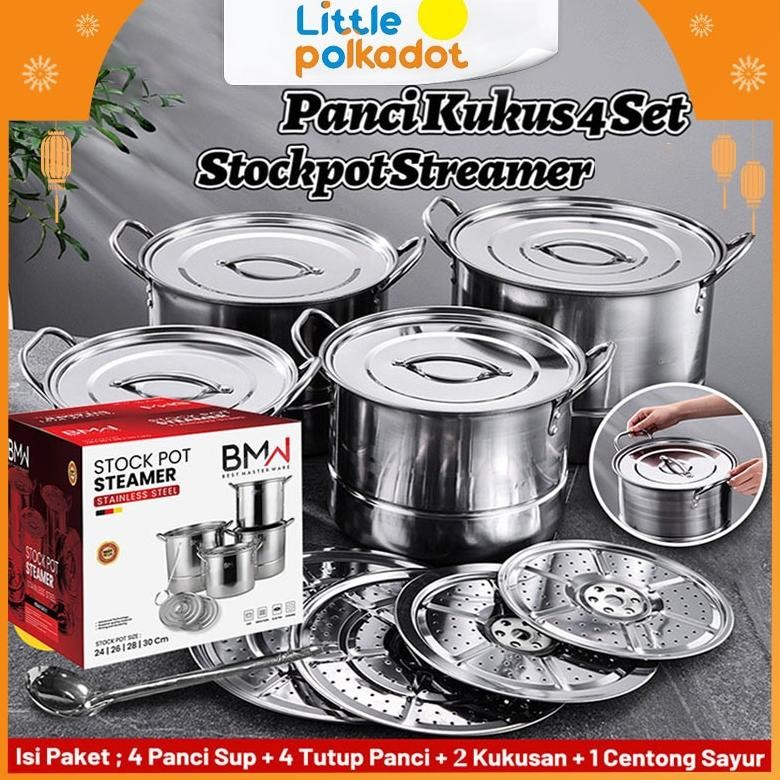 LittlepolkadotBMW Original Pot Steamer 4 Set/ Panci Kukus 4 Set/Panci Dandang Stainless Steel/Stock 