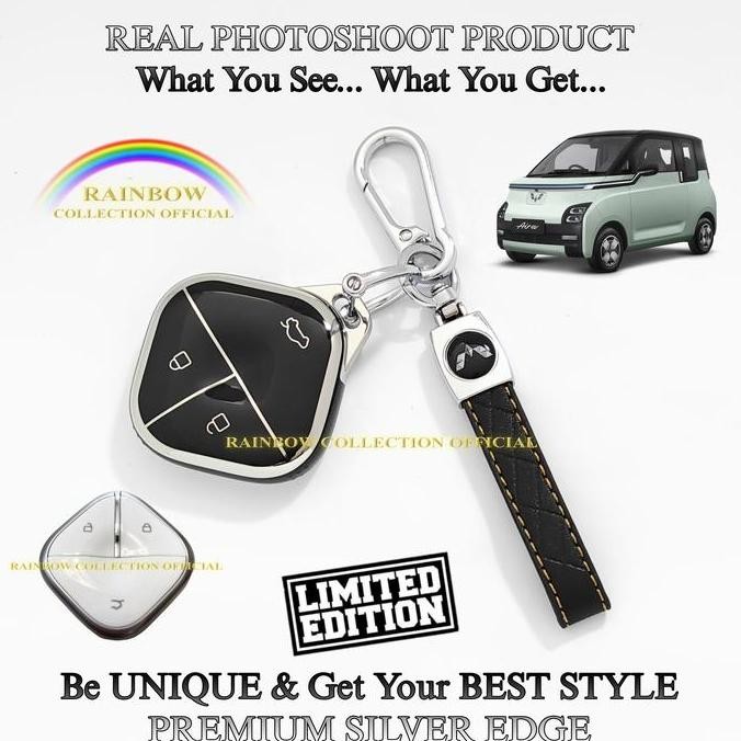 New Cover Kunci Mobil Wuling Air EV Long Range Premium Silver Edge Smart Key