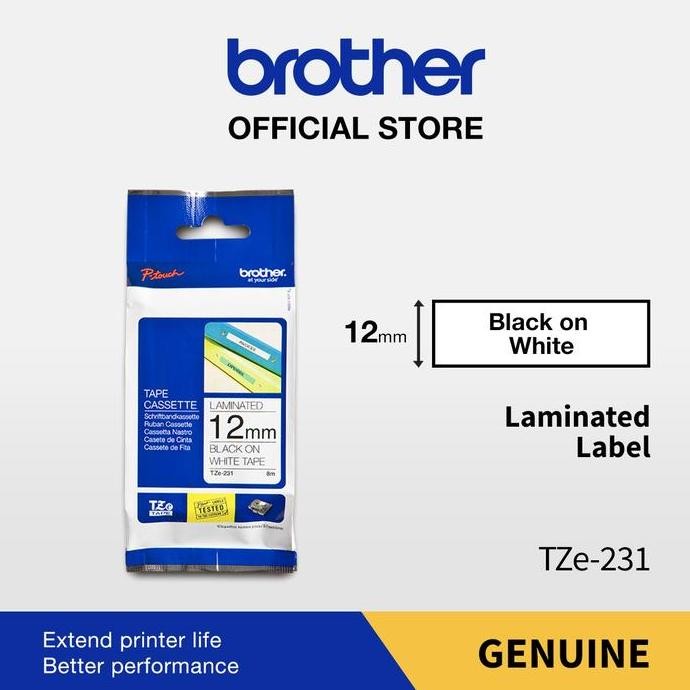

BROTHER LABEL TAPE TZE-231 12MM BLACK ON WHITE TZE231 ORIGINAL DAN TERPERCAYA
