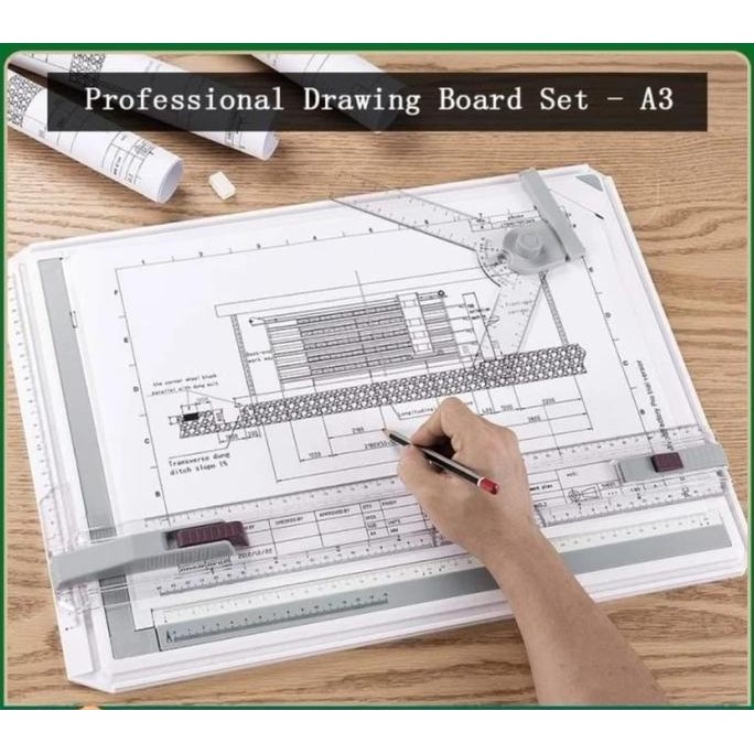 

;&;&;&;&] meja belajar arsitek ukuran a3 plus penggaris set benny sekolah teknik smk drawing board