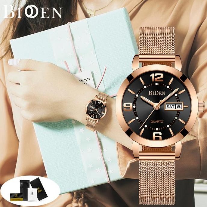 New BIDEN Jam Tangan Wanita Otomatis Anti Air Quartz Business Style