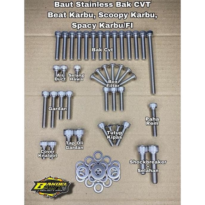 Baut Cvt Beat Karbu Scoopy Karbu Spacy Karbu Fullset Stainless Steel Anti Karat - Motorcycle Terlari