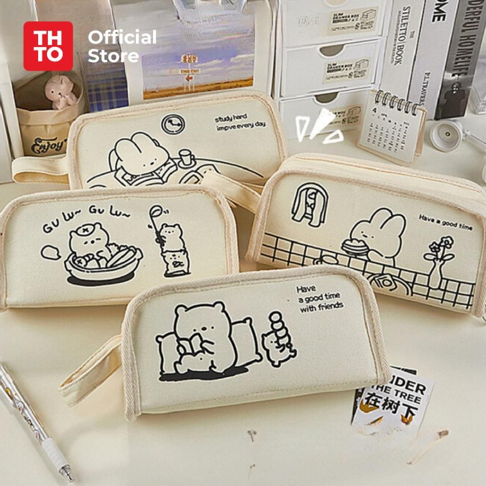 

THTO Tas Tempat Pensil Case Pouch Minimalis Anak Sekolah Gulu Gulu Canvas Stationery Kantor A153