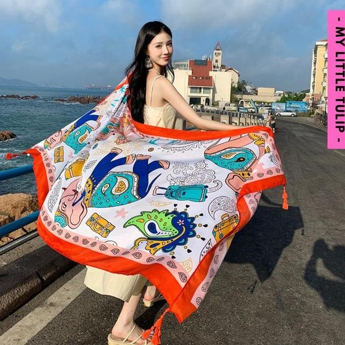 Syal Motif Lebar / Scarf Cewek Unik / Hampers Natal Lebaran / Pashmina Motif Gajah