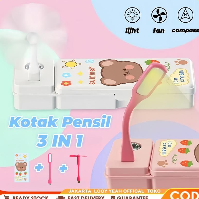 

3 IN 1 Kotak Pensil Multifungsi/Tempat Pensil Siswa/Kotak Pensil-Lampu Meja Kipas Angin Kecil