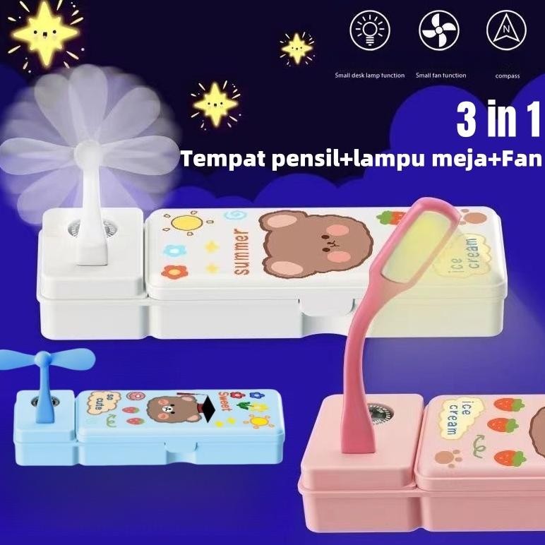 

CARAT 3 IN 1 Kotak Pensil Multifungsi Kotak Alat Stationery Case Kotak Pensil Kipas Angin Lampu Meja/Lampu Meja Tempat Pensil / Kotak Pensil Kreatif
