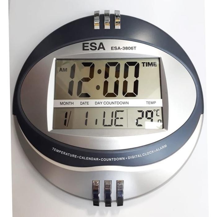 Jam Dinding Digital Esa 3806 T - Jam Digital Bulat - Fitur Lengkap